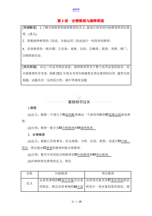 高考数学一轮复习 第11章 算法、复数与推理证明 第3讲 合情推理与演绎推理创新教学案(含解析)新人