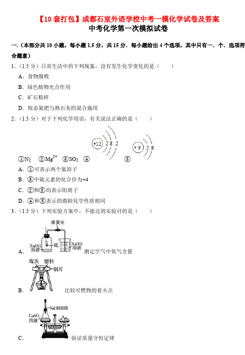 【10套打包】成都石室外语学校中考一模化学试卷及答案