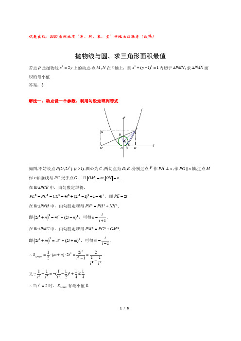 【高考数学经典题型】抛物线与圆,求三角形面积最值(一题多解)