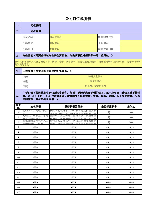 央企社保中心岗位职责梳理表护理大队-综合管理员职责梳理表