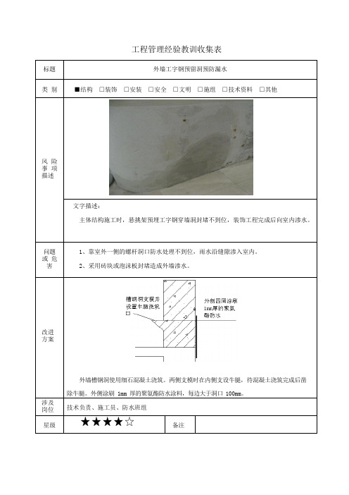 建筑施工优秀工艺做法(外墙工字钢预留洞预防漏水)