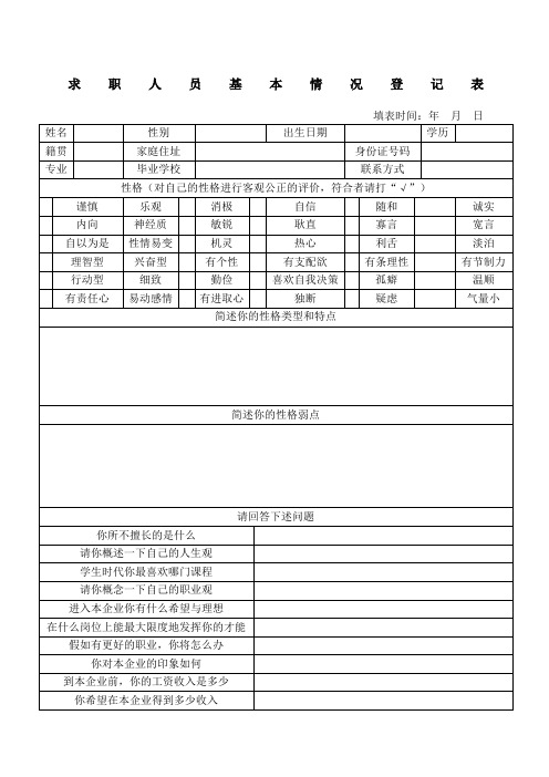 招聘与面试求职者基本情况登记表