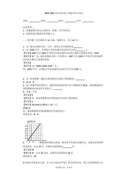 2023-2024学年小学数学西师版五年级下5 折线统计图单元测试(含答案解析)