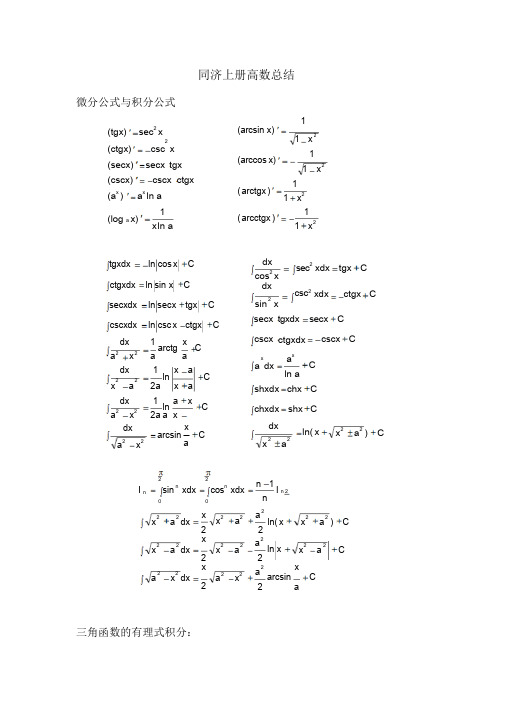 大一同济上册高数(一些重要公式及知识点)