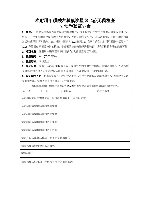 注射用甲磺酸左氧氟沙星无菌检查方法学验证