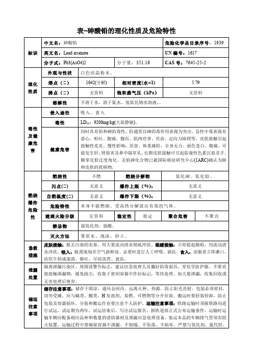 砷酸铅-理化性质及危险特性表