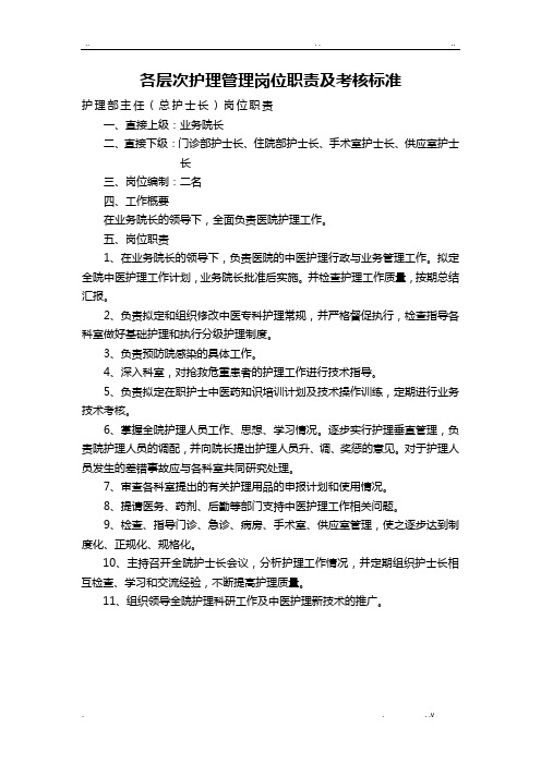 各层次护理管理岗位职责及考核标准Word 文档