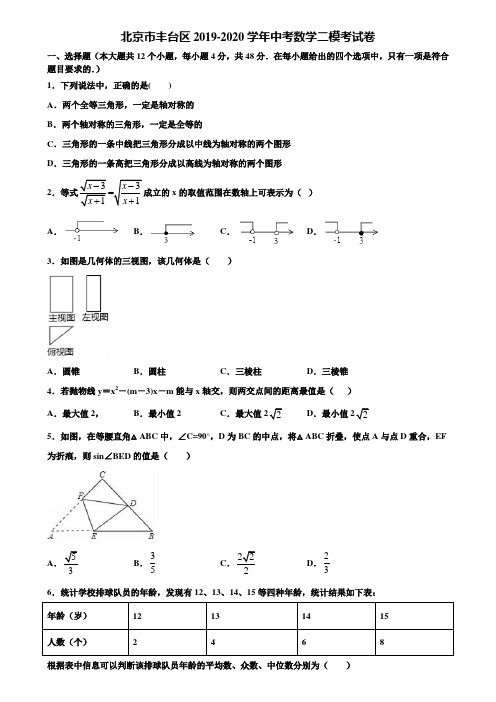 北京市丰台区2019-2020学年中考数学二模考试卷含解析