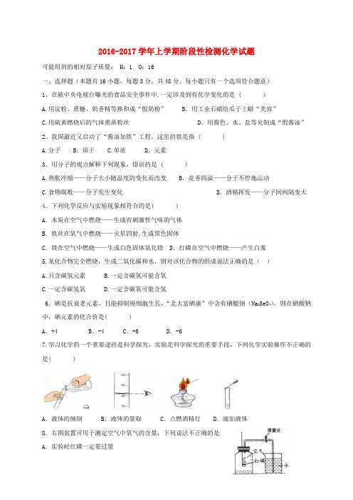 【精品】山东省滨州市阳信县2017届九年级《化学》上学期期中试题及答案