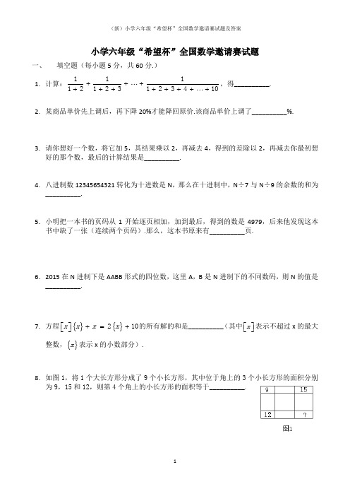 (新)小学六年级“希望杯”全国数学邀请赛试题及答案