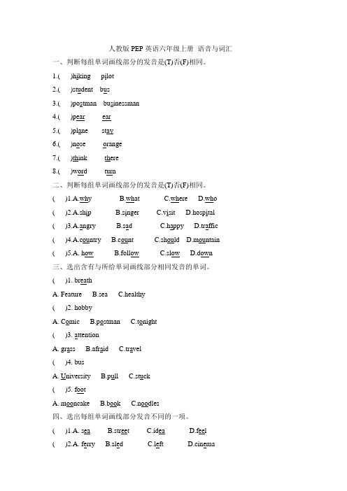 人教版PEP英语六年级上册期末专项复习 语音与词汇(含答案)