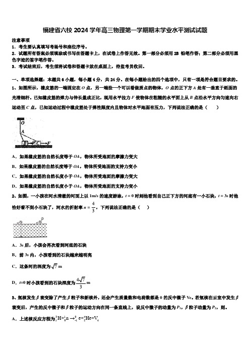 福建省六校2024学年高三物理第一学期期末学业水平测试试题含解析