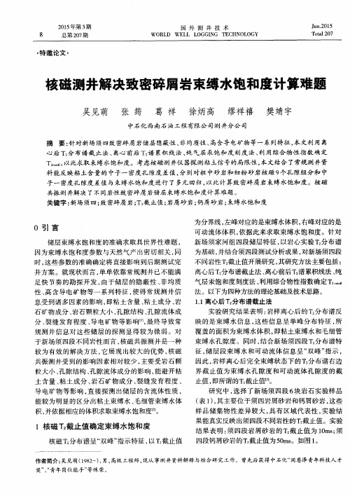 核磁测井解决致密碎屑岩束缚水饱和度计算难题