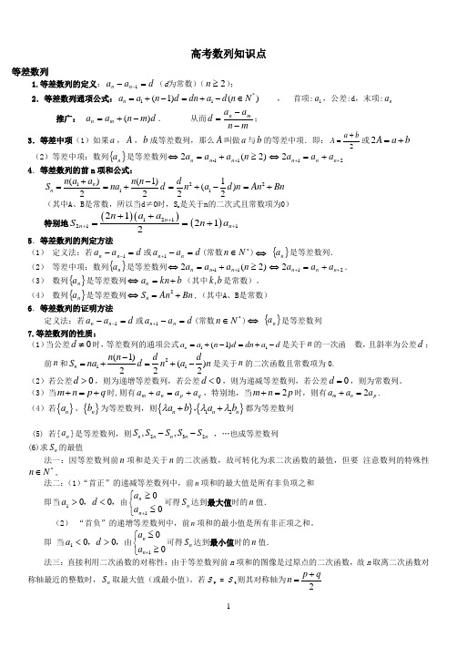 (完整版)高考等差等比数列知识点总结