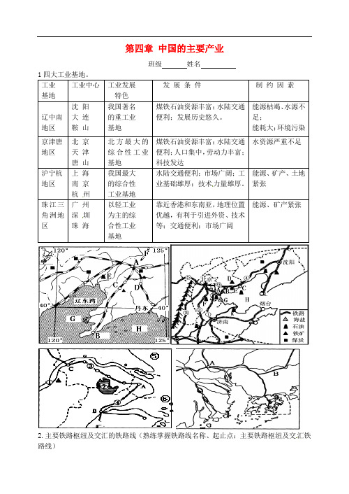 八年级地理上册 第四章 中国的主要产业学案(无答案)(新版)湘教版