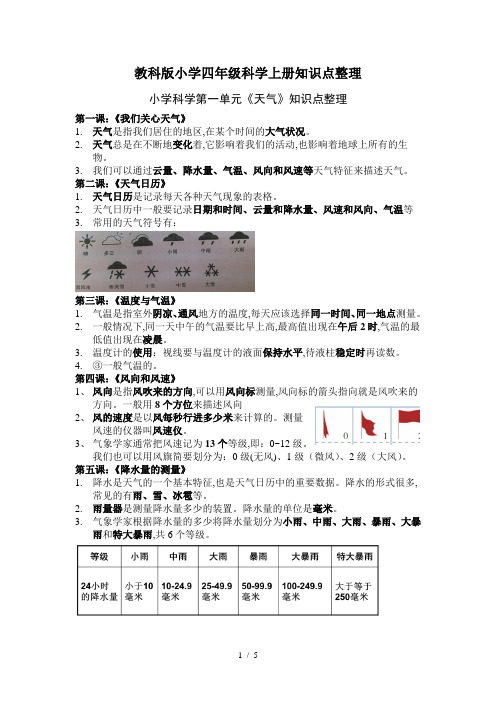 教科版小学四年级科学上册知识点整理