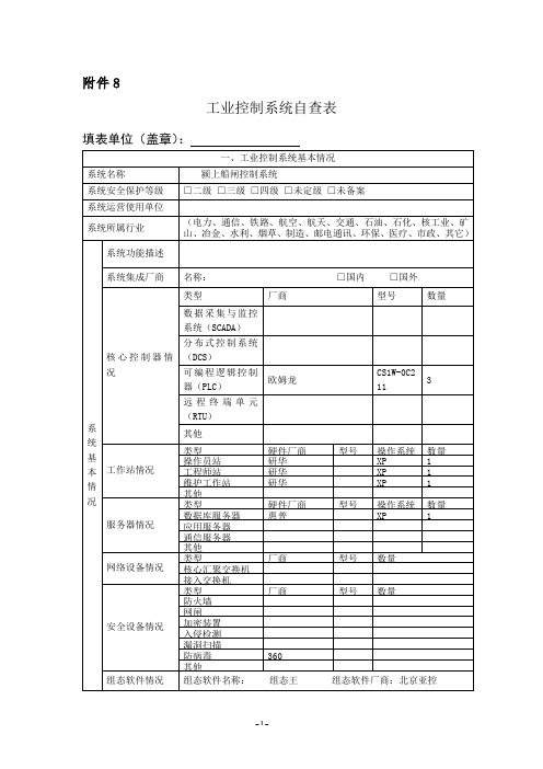 工业控制系统自查表