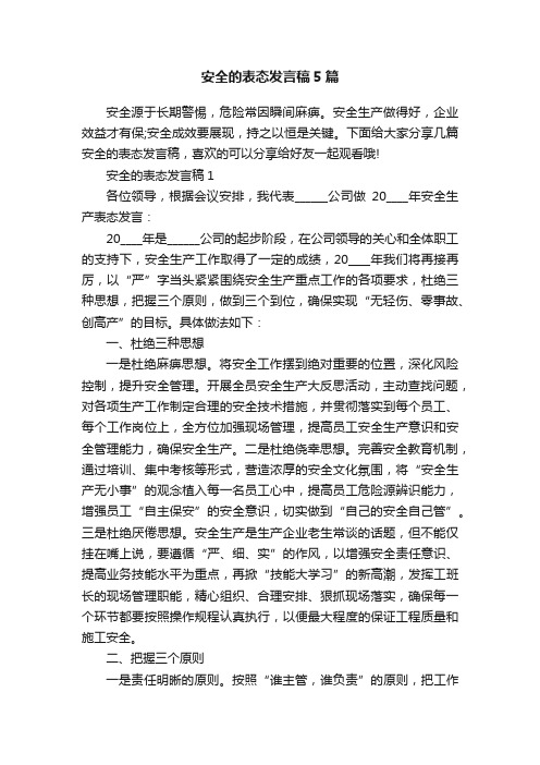 安全的表态发言稿5篇