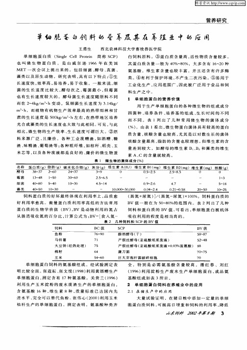 单细胞蛋白饲料的营养及其在养殖业中的应用