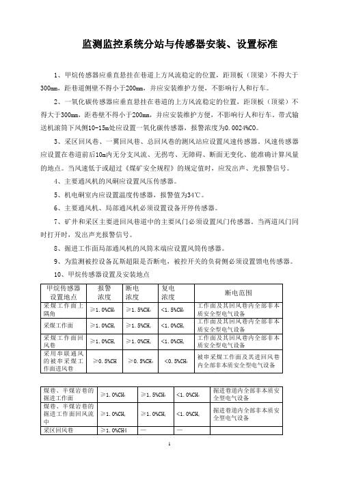 监测监控系统分站与传感器安装设置标准