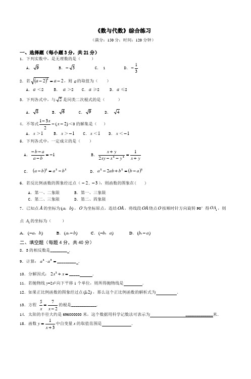 2006年泉州市中考数学模拟卷(课改卷)