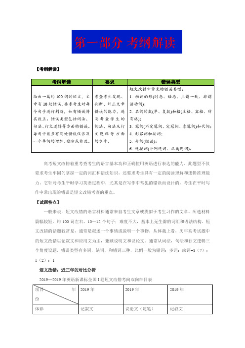 2019届高考英语二轮复习大题冲关秘籍短文改错：考纲解读(含解析)