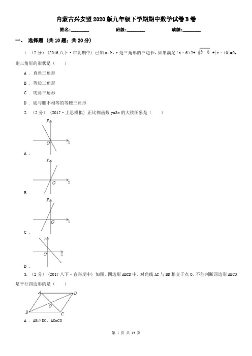 内蒙古兴安盟2020版九年级下学期期中数学试卷B卷