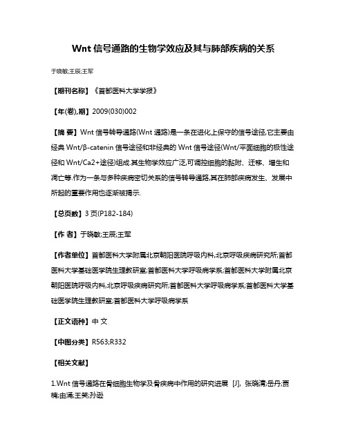 Wnt信号通路的生物学效应及其与肺部疾病的关系