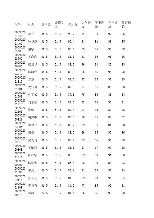 09级第一学年总成绩(最新)