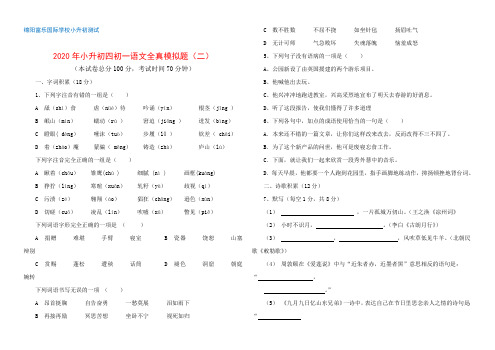 绵阳富乐国际学校  2020年小升初 四初一 语文全真模拟题(二)+完整答案