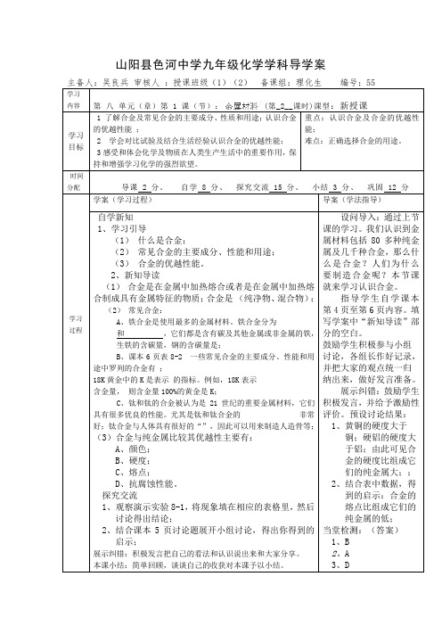 中学化学人教版九年级下册化学导学案812