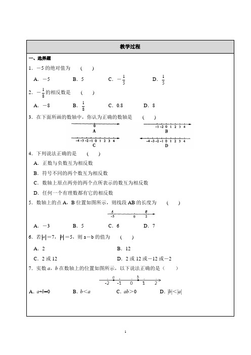 七上 绝对值与相反数 易错题