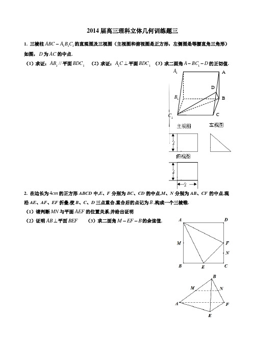 2014届高三理科立体几何训练题三