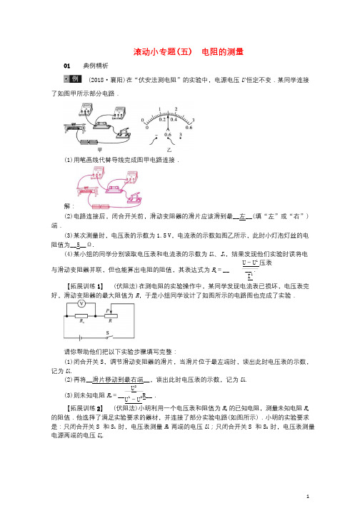 河北专版2018年秋中考物理总复习滚动小专题五电阻的测量20181022528