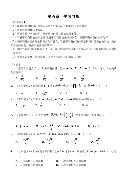 2011年平面向量高考题及答案