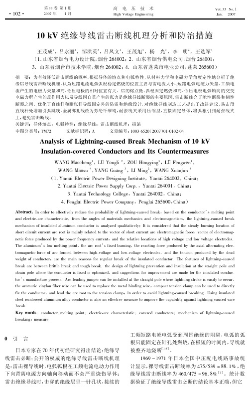 10+kV绝缘导线雷击断线机理分析和防治措施