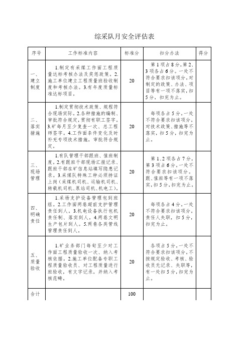 表格模板-月安全评估表 精品