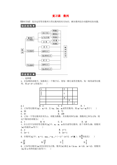 高中数学 第1章 数列复习课 数列同步教学案 北师大版必修5