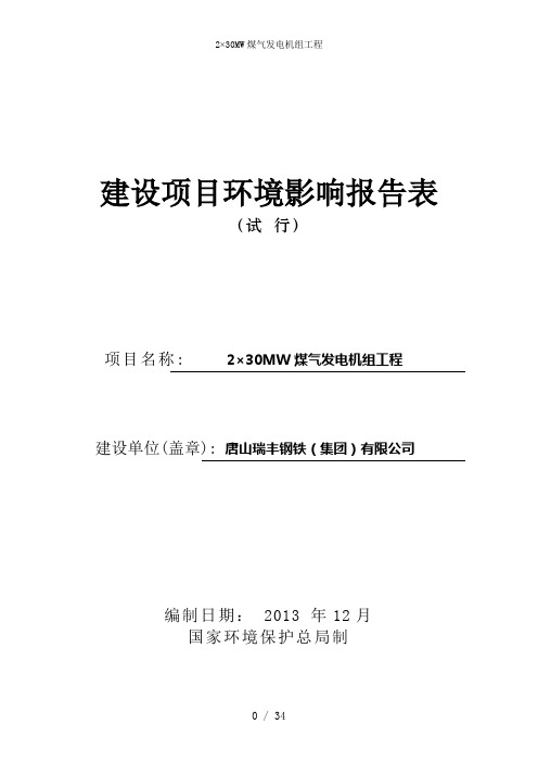 2×30MW煤气发电机组工程