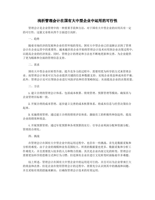 浅析管理会计在国有大中型企业中运用的可行性