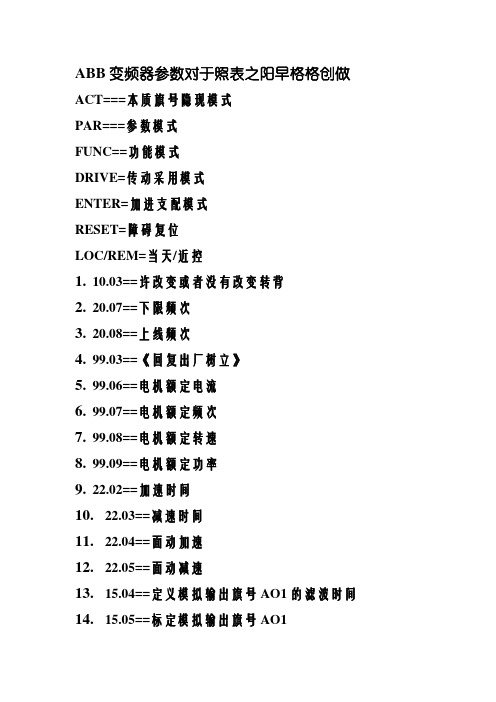 ABB变频器参数对照表