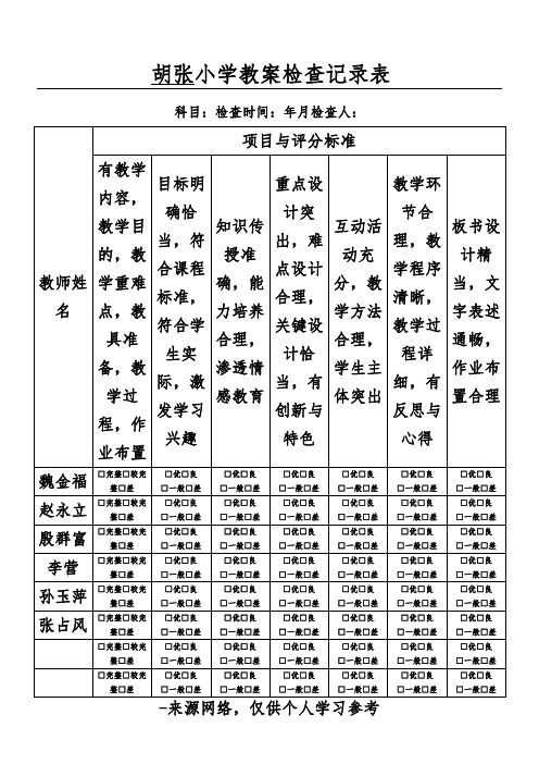 8小学作业检查记录表_小学教案检查记录表