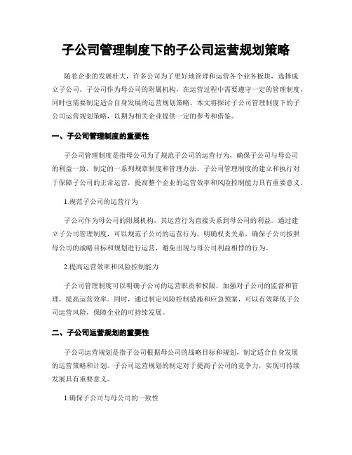 子公司管理制度下的子公司运营规划策略