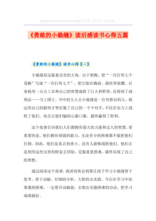 《勇敢的小裁缝》读后感读书心得五篇