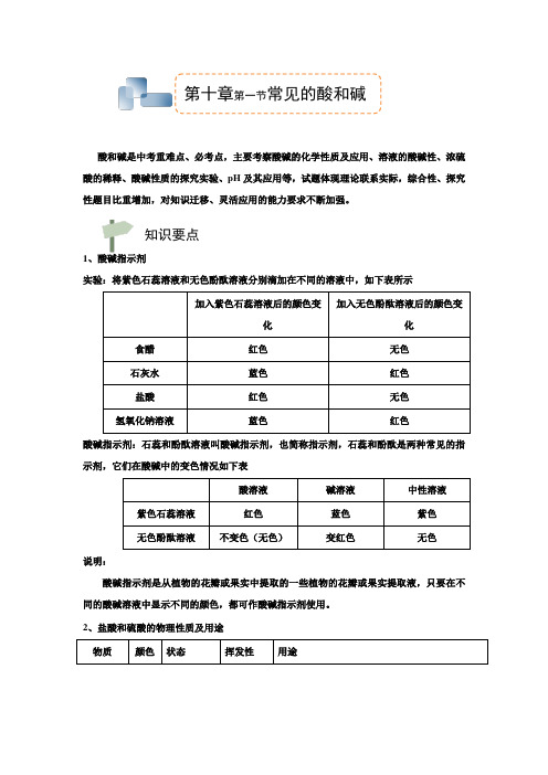 《常见的酸和碱》知识梳理