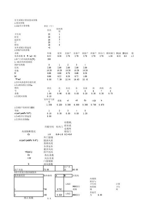 住宅采暖计算表基本参数