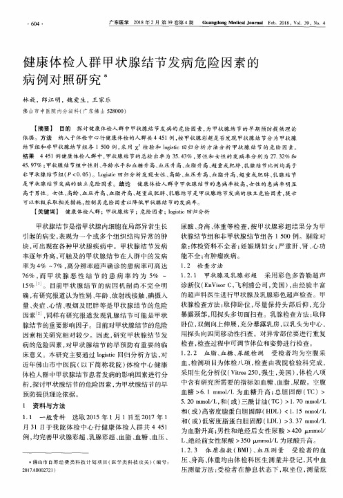 健康体检人群甲状腺结节发病危险因素的病例对照研究