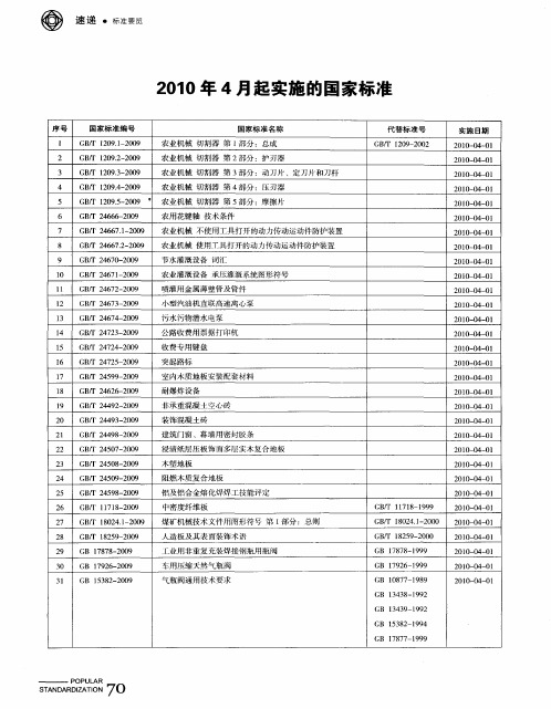 2010年4月起实施的国家标准