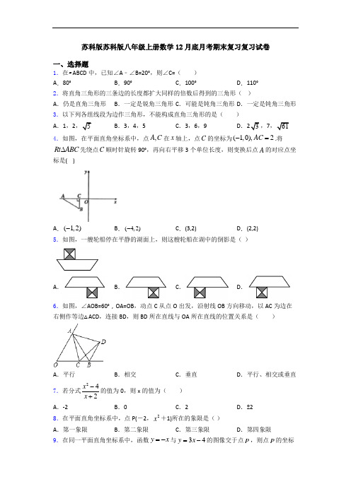 苏科版苏科版八年级上册数学12月底月考期末复习复习试卷