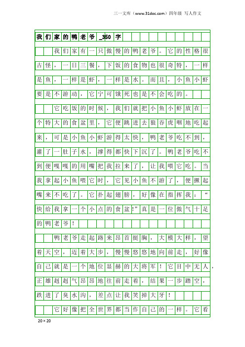 四年级写人作文：我们家的鸭老爷_350字